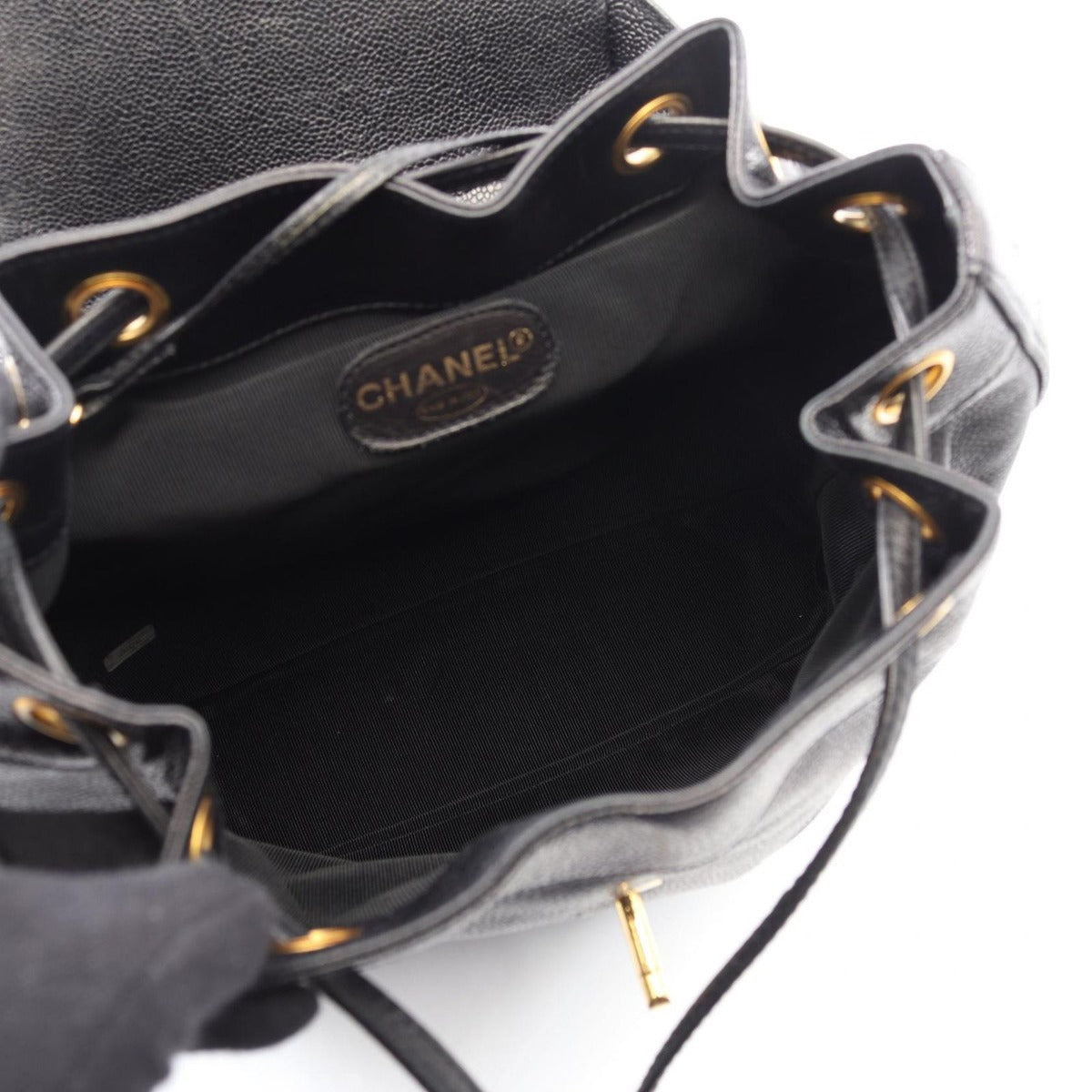 Chanel Backpack Triple CC Logo Black Caviar Leather — view 3