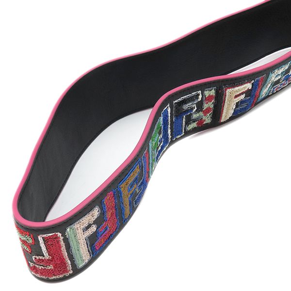 Fendi Shoulder Strap FF Logo Leather Black Multicolor Silver Hardware Sequins — view 3