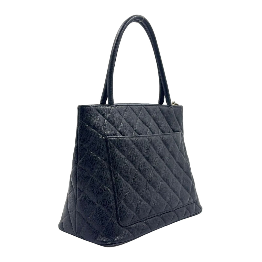 Chanel CC Logo Reprint Caviar Leather Black Tote Silver — view 2