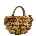 Prada Triangle Logo Plates Raffia Basket Bag Handbag Multicolor