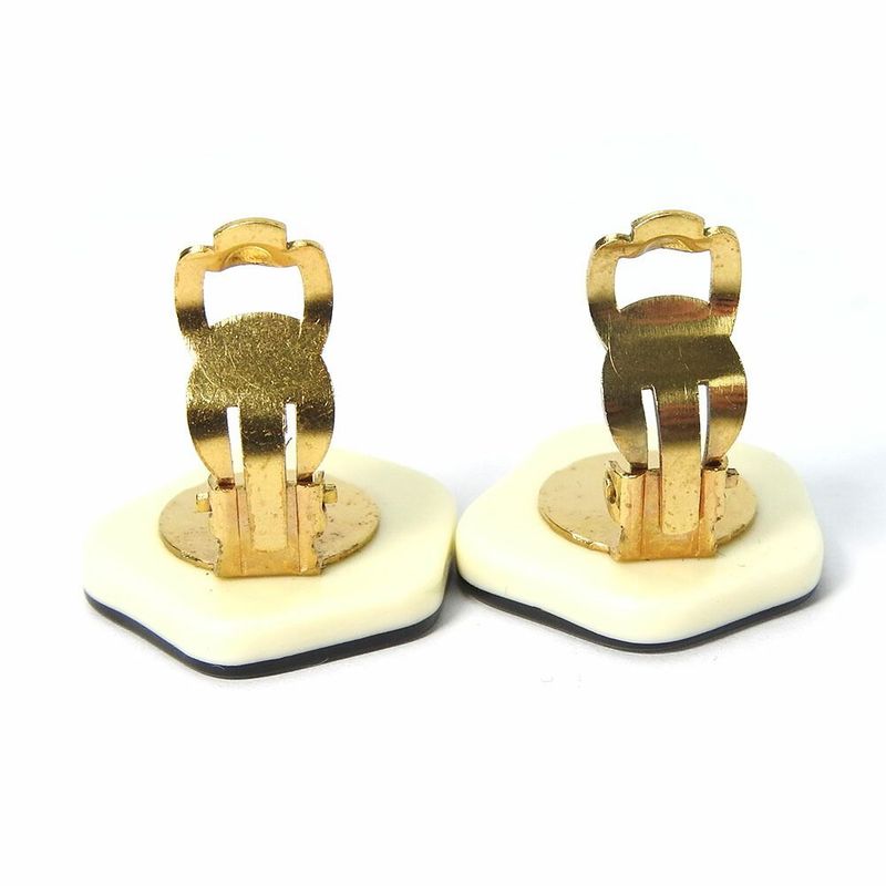 Chanel Earrings Camellia Coco Mark White Black Gold Plated GP 03 P Accessory — view 4