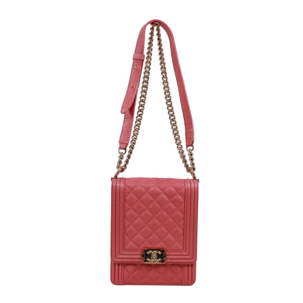 Chanel North South Boy Flap Caviar Leather Pink Shoulder Bag Gold