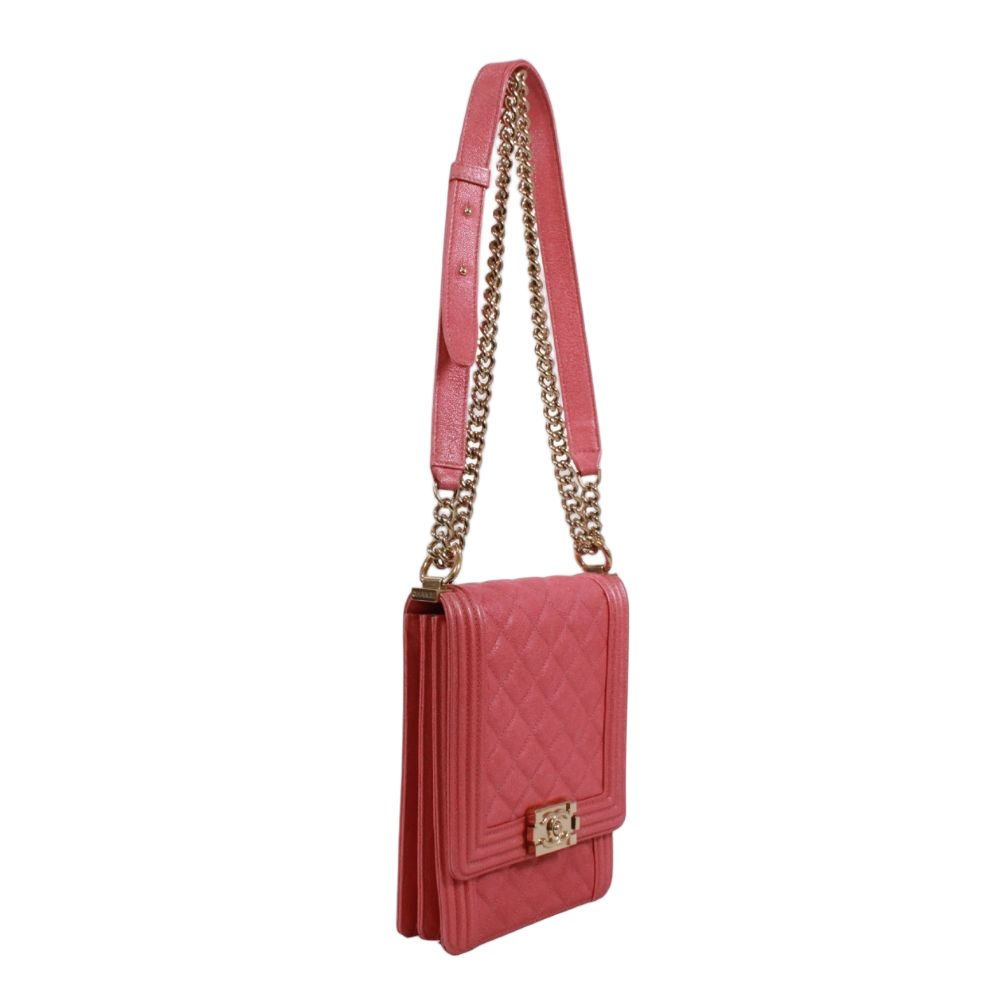 Chanel North South Boy Flap Caviar Leather Pink Shoulder Bag Gold — view 2