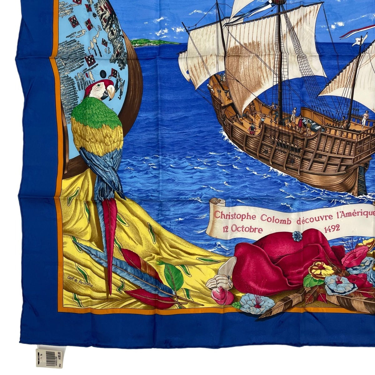 Hermes Scarf Silk Carre 90 Christophe Colomb Decouvre L'amerique 12 Octobre — view 4