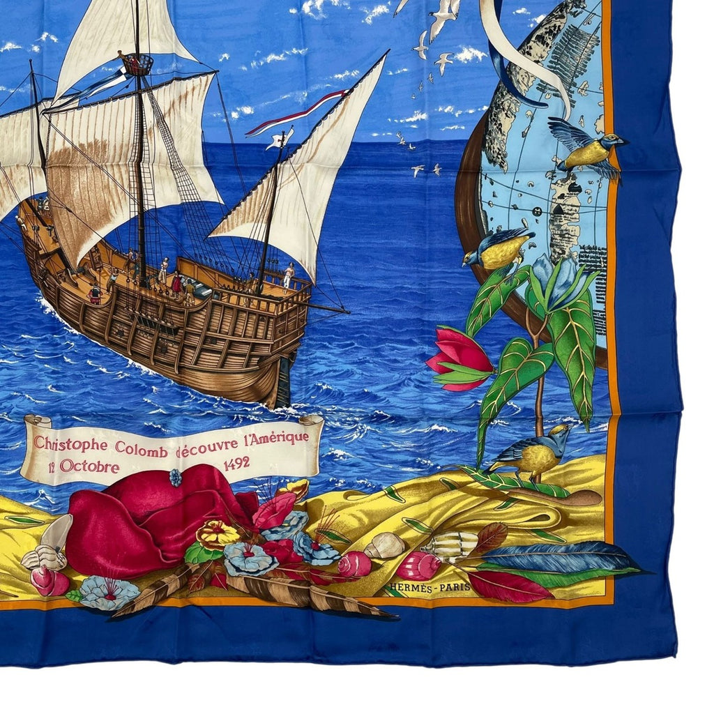 Hermes Scarf Silk Carre 90 Christophe Colomb Decouvre L'amerique 12 Octobre — view 5