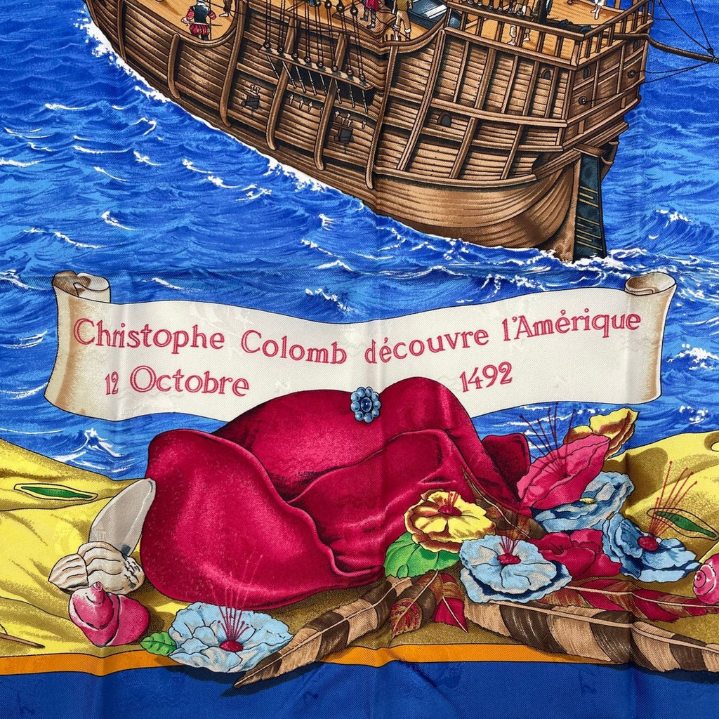 Hermes Scarf Silk Carre 90 Christophe Colomb Decouvre L'amerique 12 Octobre — view 7
