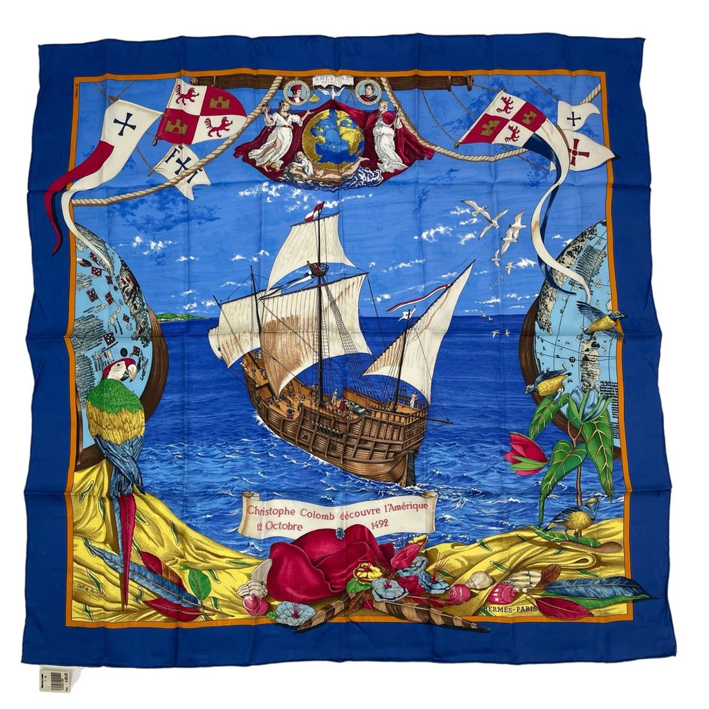 Hermes Scarf Silk Carre 90 Christophe Colomb Decouvre L'amerique 12 Octobre