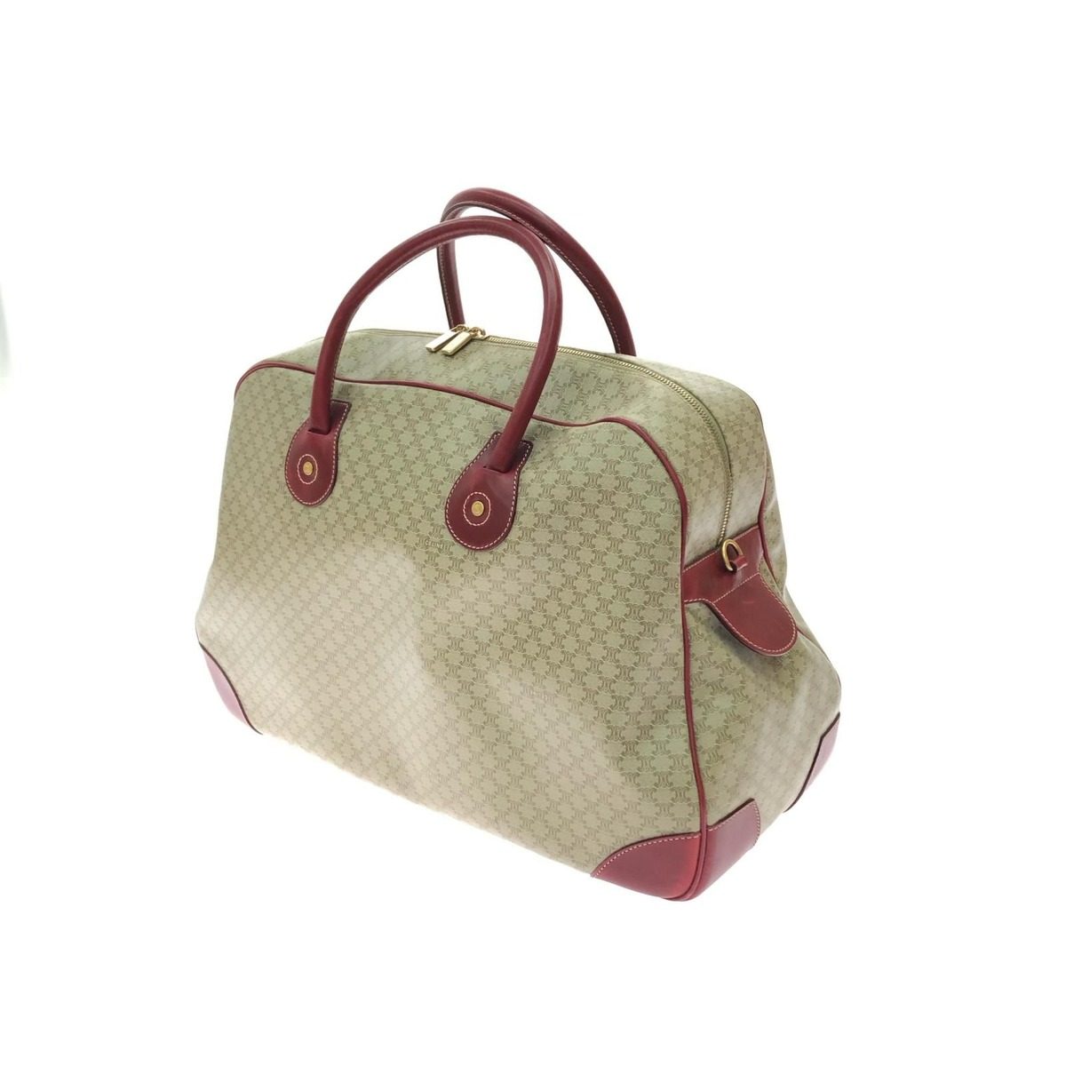 Celine Vintage Macadam Leather Boston Bag 2-Way 14 Beige Red — view 2