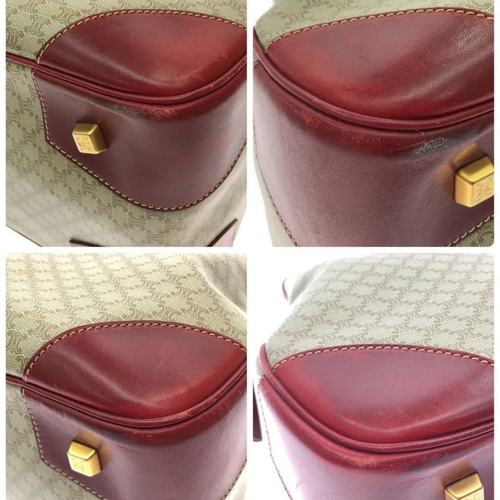 Celine Vintage Macadam Leather Boston Bag 2-Way 14 Beige Red — view 9