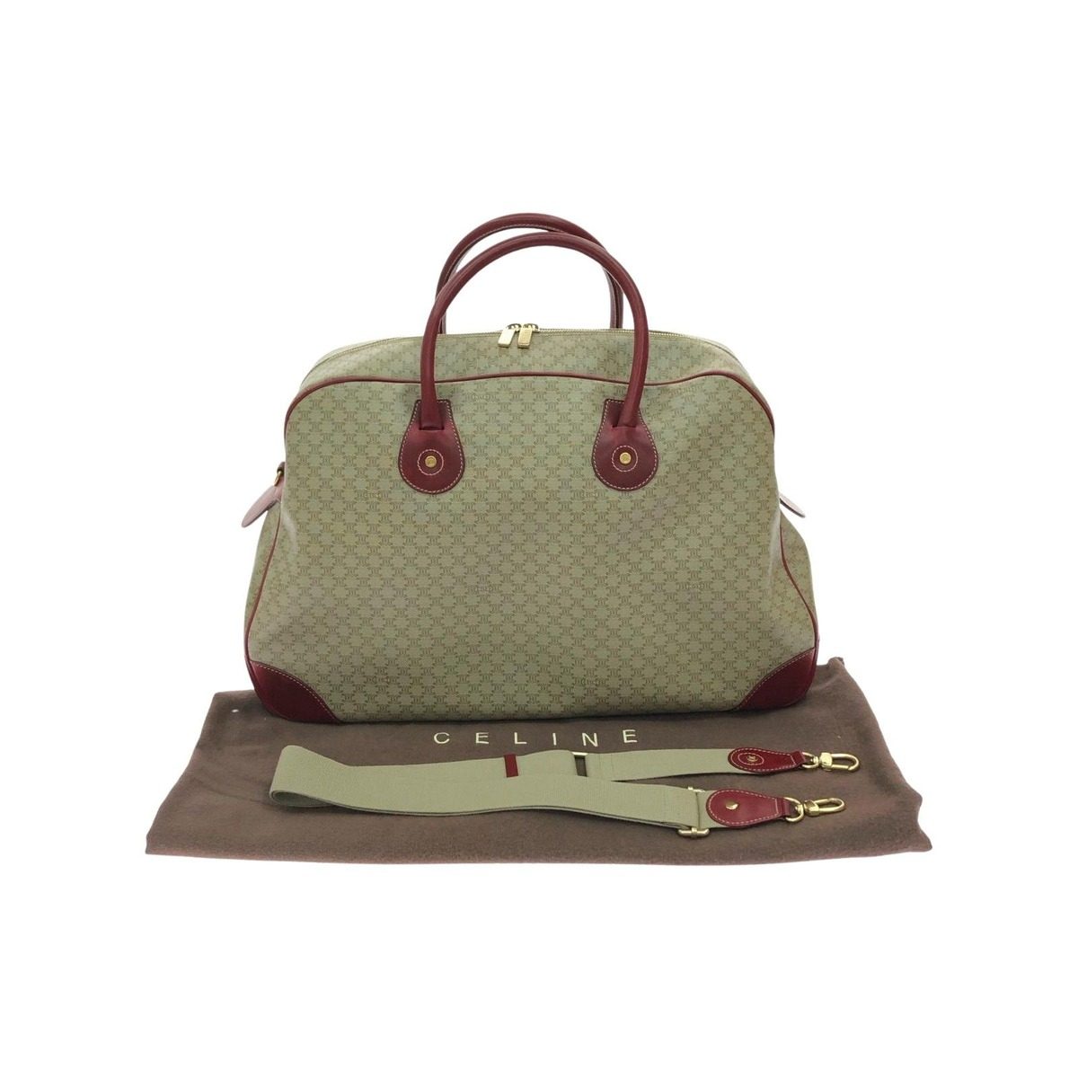 Celine Vintage Macadam Leather Boston Bag 2-Way 14 Beige Red