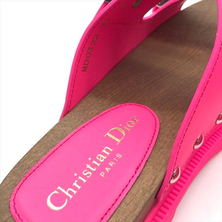 Dior Leather Wood Studded Sandals Shoes 37 Pink — view 7