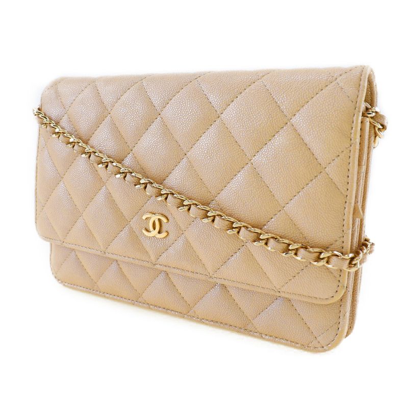 Chanel Classic Chain Wallet Quilted Long In Calf And Caviar Leather Beige — view 2