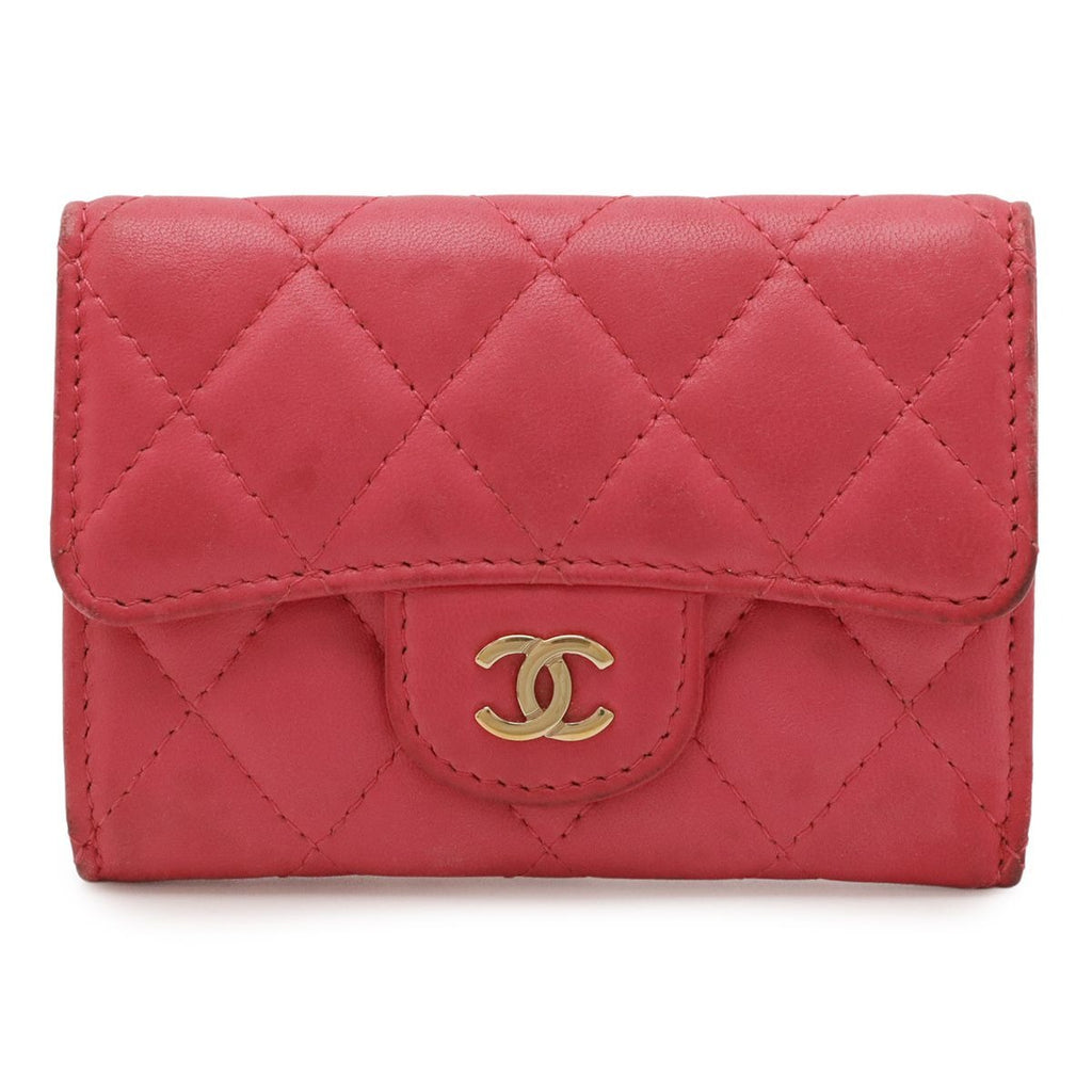 Chanel Quilted CC Logo Business Card Holder Case Lambskin Leather Pink