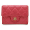 Chanel Quilted CC Logo Business Card Holder Case Lambskin Leather Pink