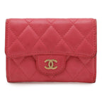 Chanel Quilted CC Logo Business Card Holder Case Lambskin Leather Pink