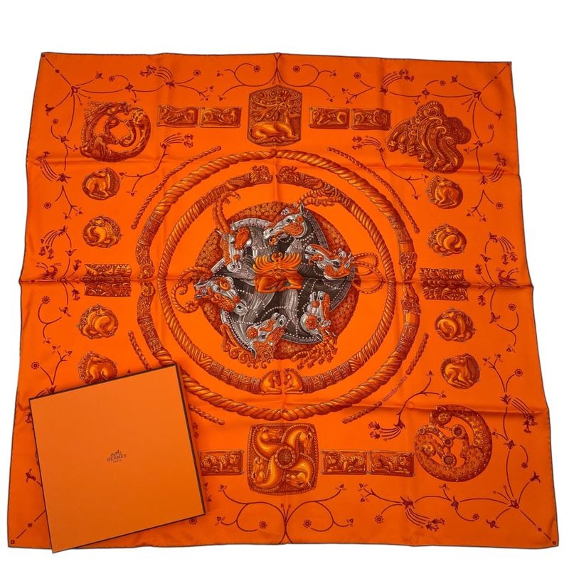 Hermes Scarf Silk Carre 90 Nomades Nomad Orange Box