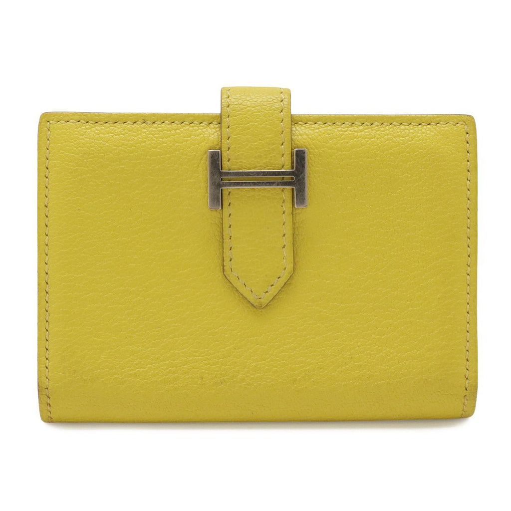 Hermes Bearn Card Case Business Holder Chevre Leather Lime