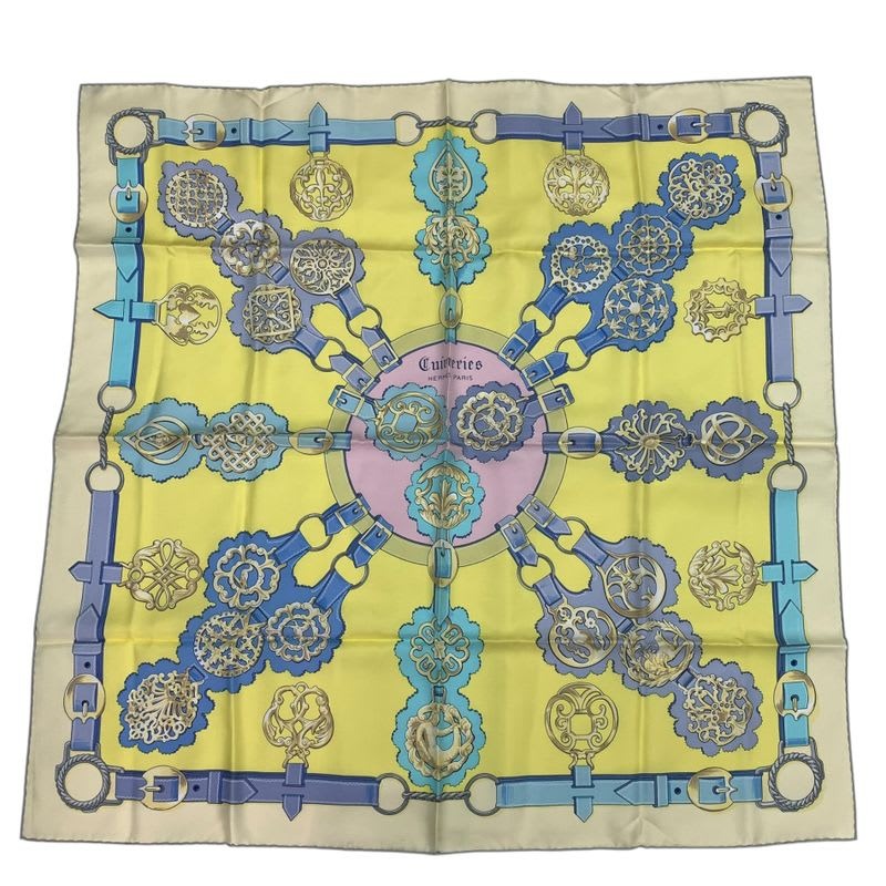 Hermes Scarf Silk Carre 90 Cuivreries Copperwork Yellow