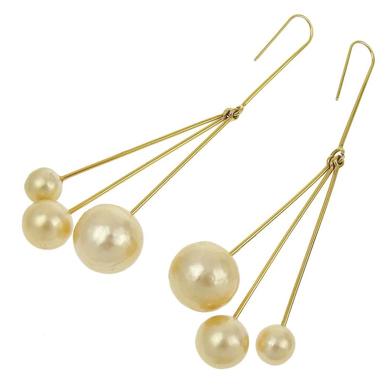 Celine Current Tag Bijoux Triple Faux Pearl Drop Earrings Ear Cuff GP — view 3