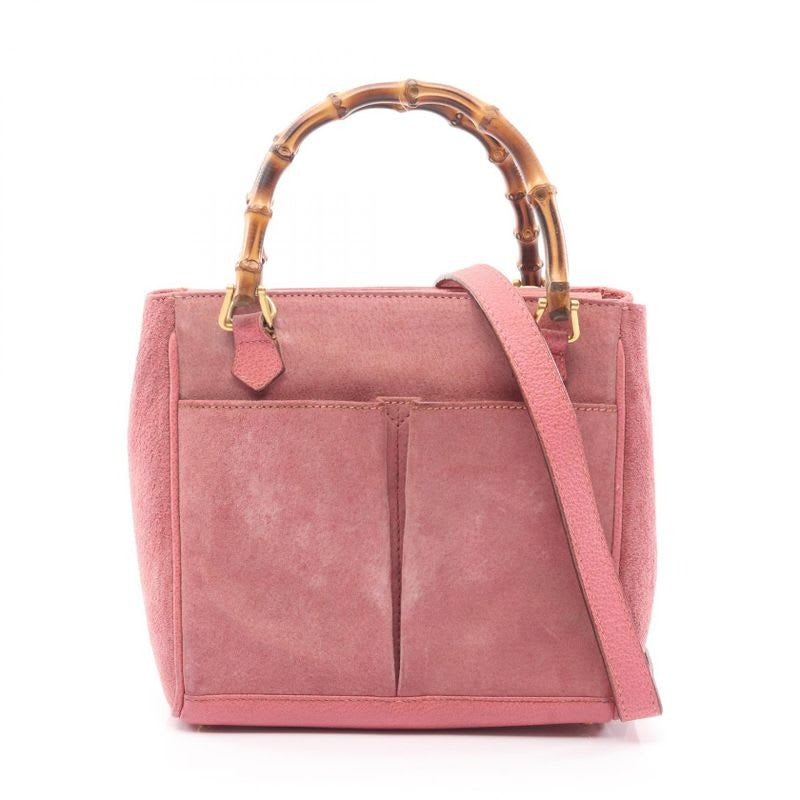 Gucci Handbag Bamboo 000 123 0316 Pink Suede Leather 2-Way