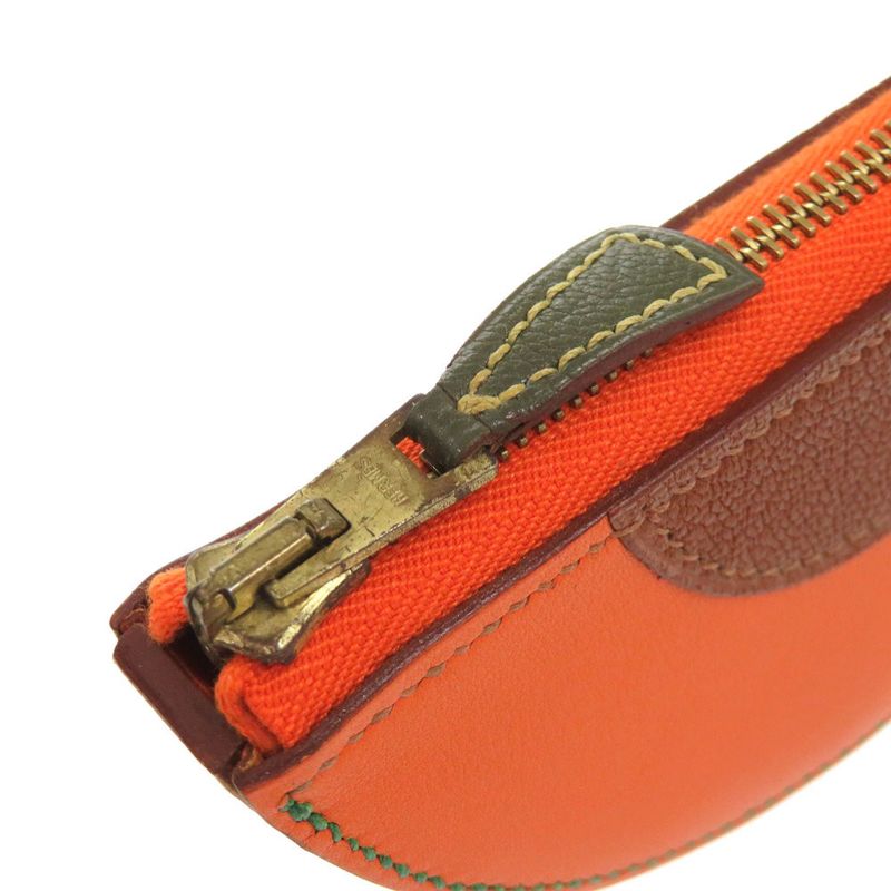 Hermes Fruit Orange Leather Brown Coin Case Purse — view 5