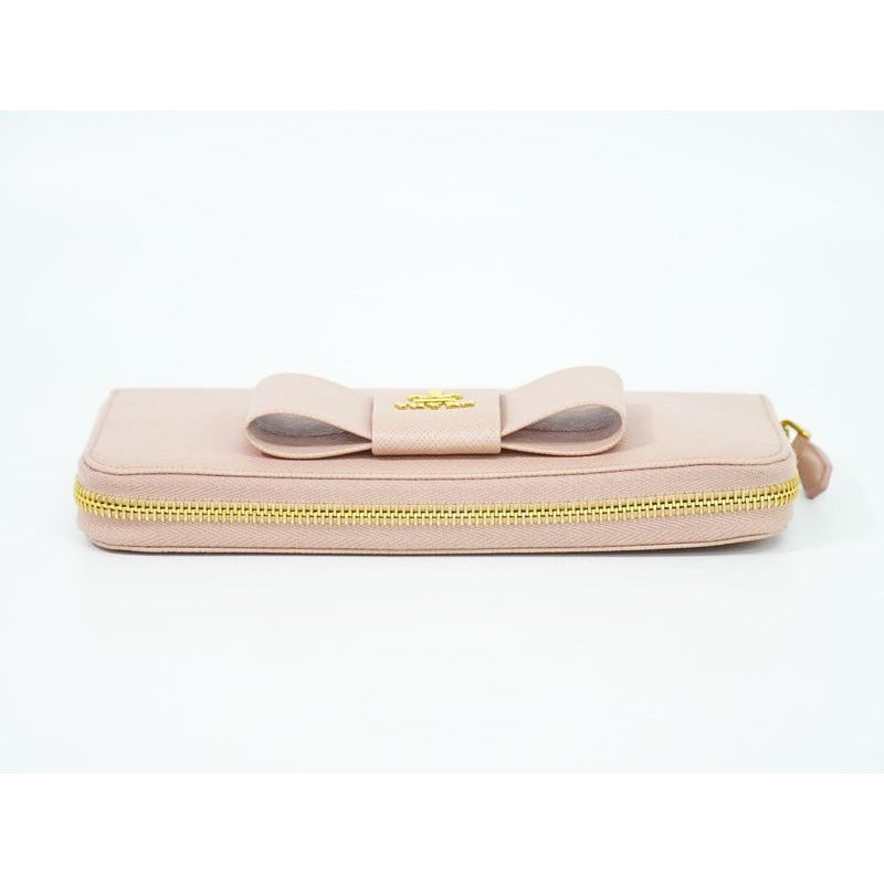 Prada Ribbon Round Zipper Long Wallet Leather Pink — view 4