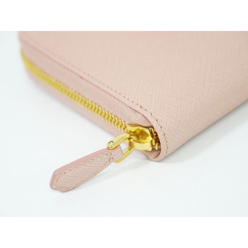Prada Ribbon Round Zipper Long Wallet Leather Pink — view 5