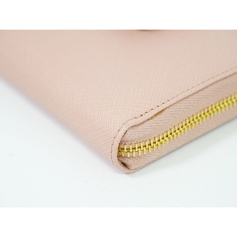 Prada Ribbon Round Zipper Long Wallet Leather Pink — view 6