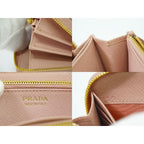 Prada Ribbon Round Zipper Long Wallet Leather Pink — view 9