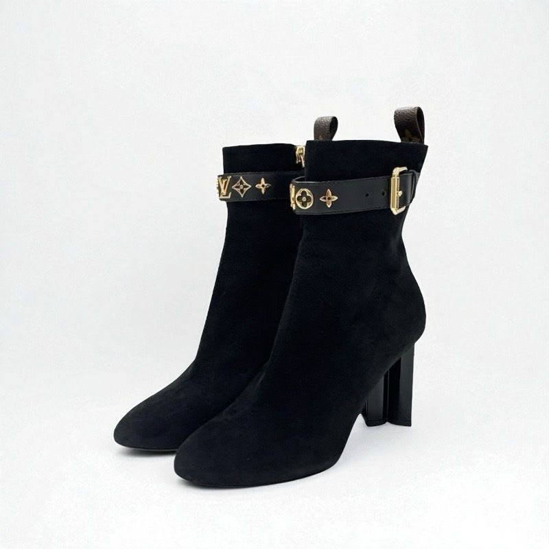 Louis Vuitton Silhouette Line Monogram Boots Short Shoes Suede Black — view 2