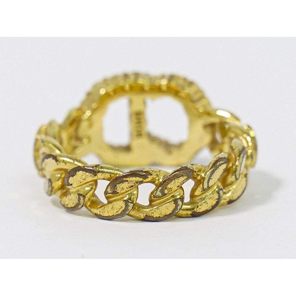 Dior CD Logo Rhinestone Ring S Gold Plated — view 4
