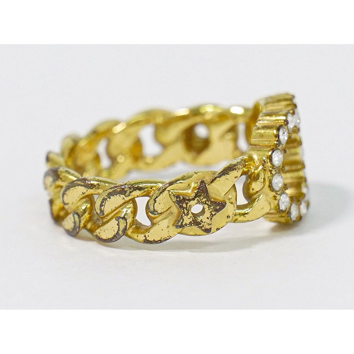 Dior CD Logo Rhinestone Ring S Gold Plated