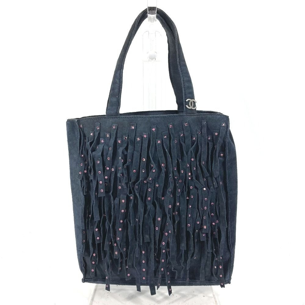 Chanel Handbag Fringe Tassel CC Logo Rhinestone Nubuck Navy