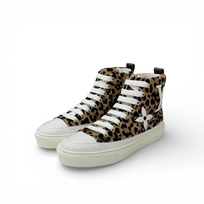 Louis Vuitton Stella Line Monogram Sneakers Shoes Calf Hair Leather Brown White