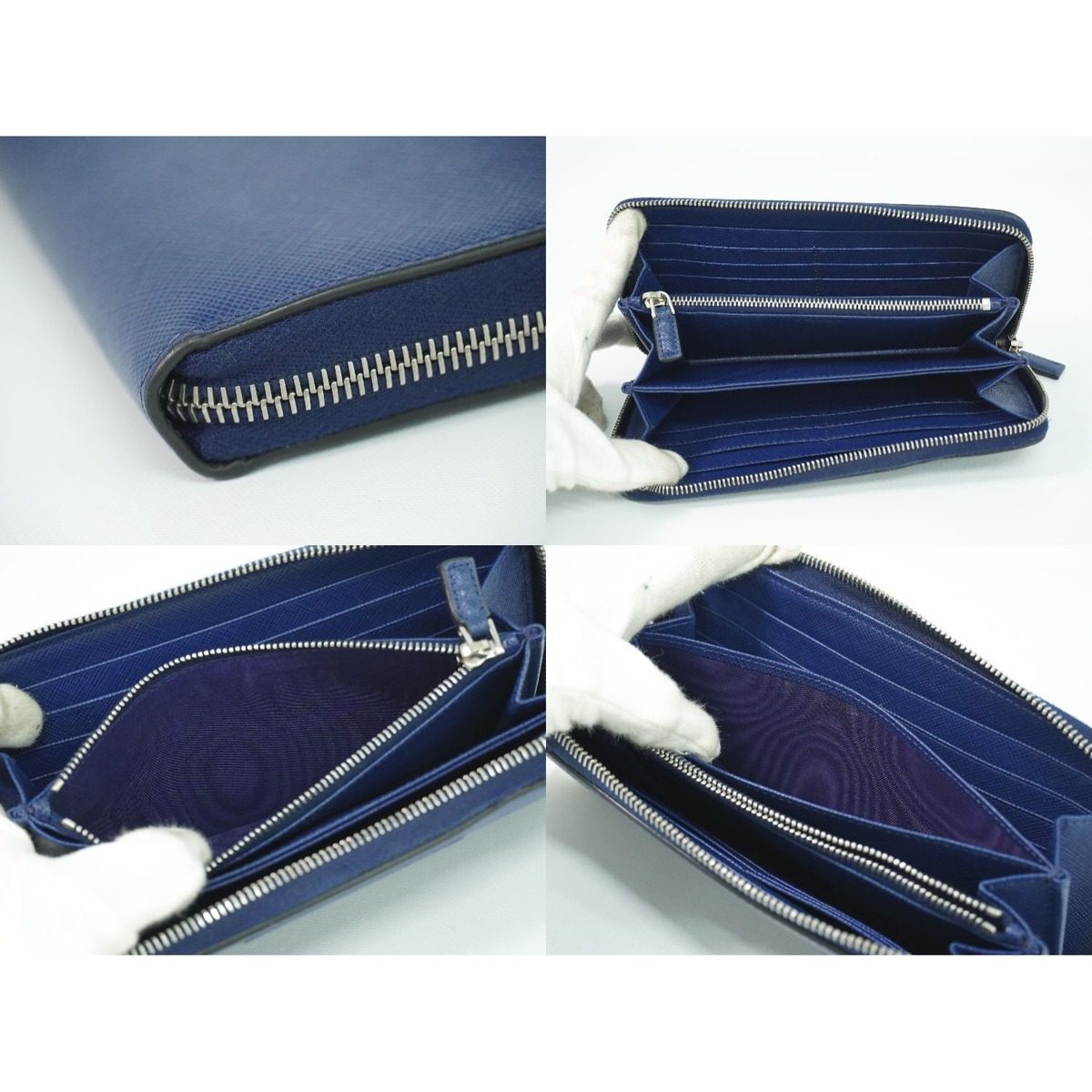 Prada Leather Zip Around Wallet Blue — view 8