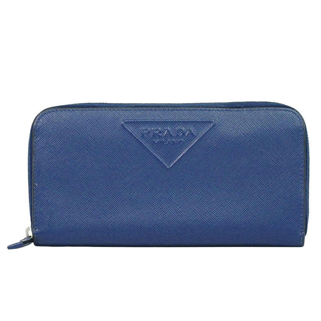 Prada Leather Zip Around Wallet Blue