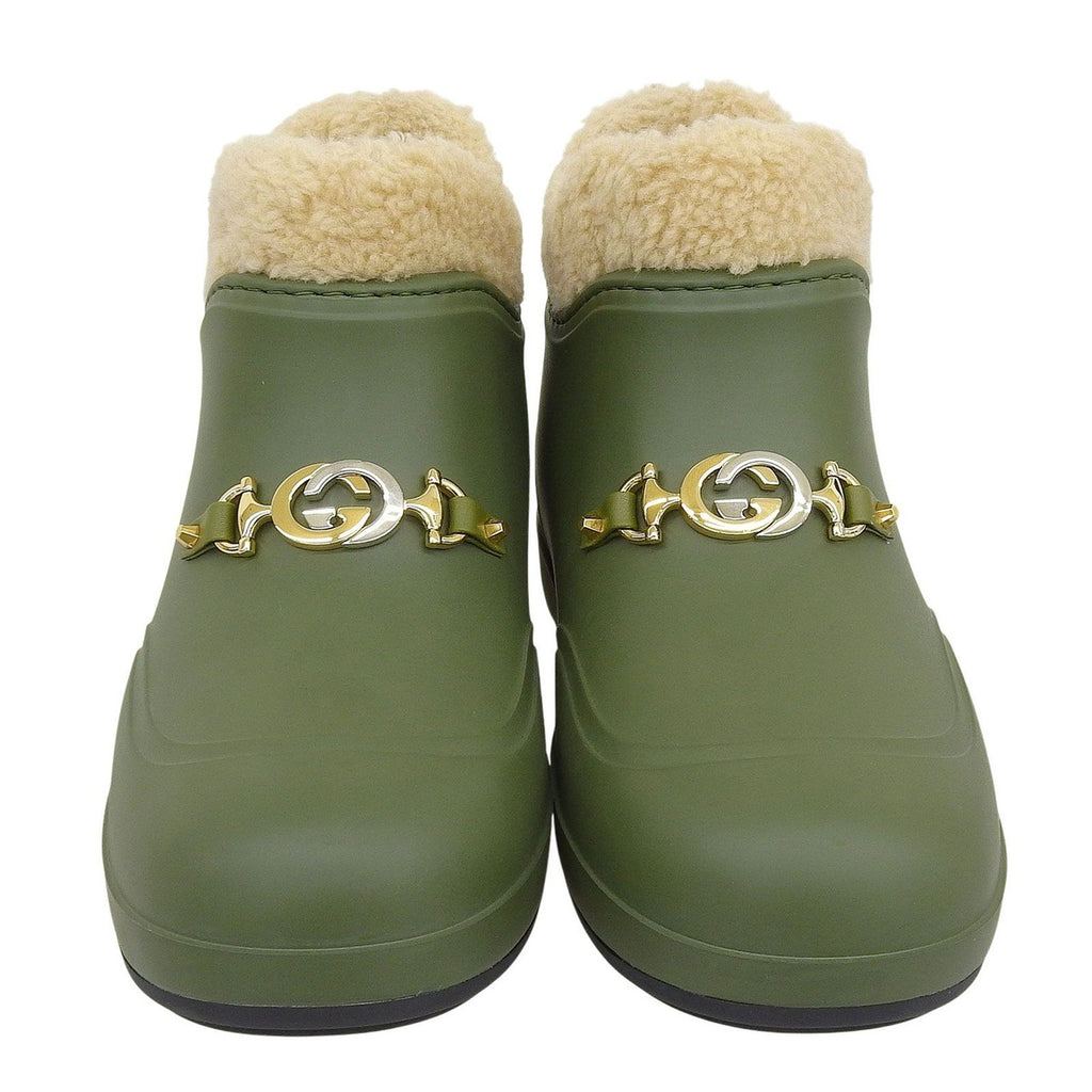 Gucci Interlocking Wool Lining Rubber Shearling Short Boots Khaki Green 38 — view 4