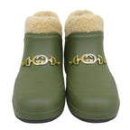 Gucci Interlocking Wool Lining Rubber Shearling Short Boots Khaki Green 38 — view 4