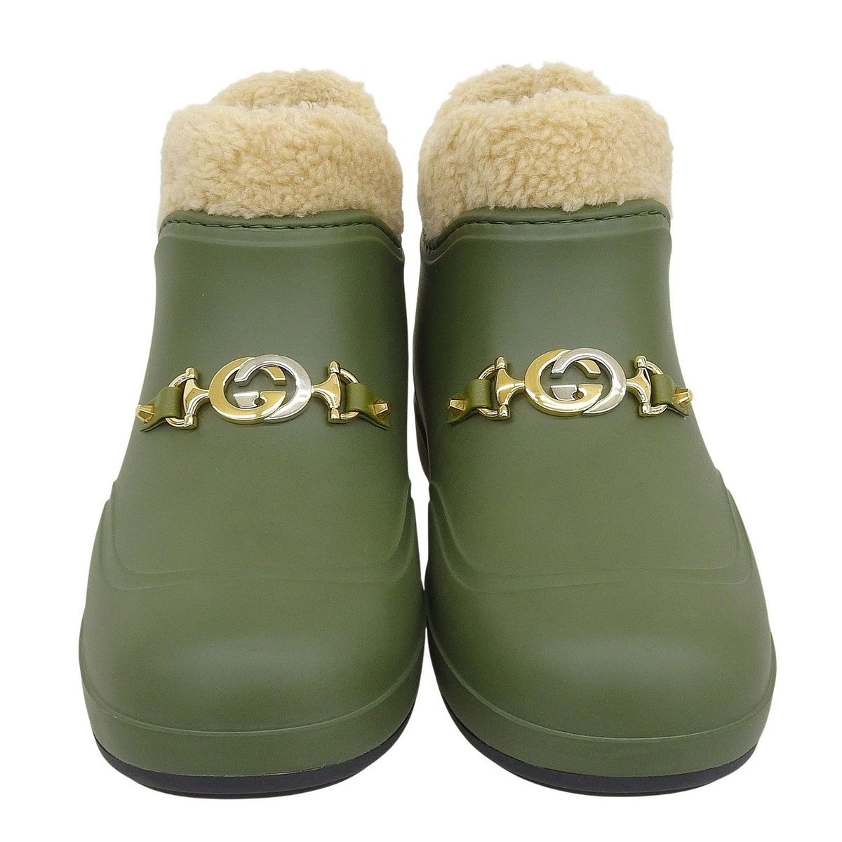 Gucci Interlocking Wool Lining Rubber Shearling Short Boots Khaki Green 38 — view 4