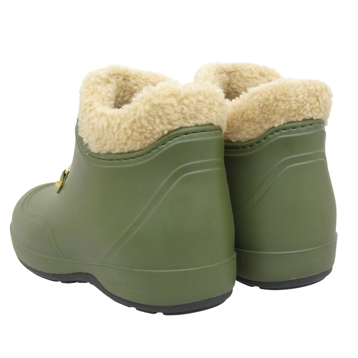 Gucci Interlocking Wool Lining Rubber Shearling Short Boots Khaki Green 38 — view 5