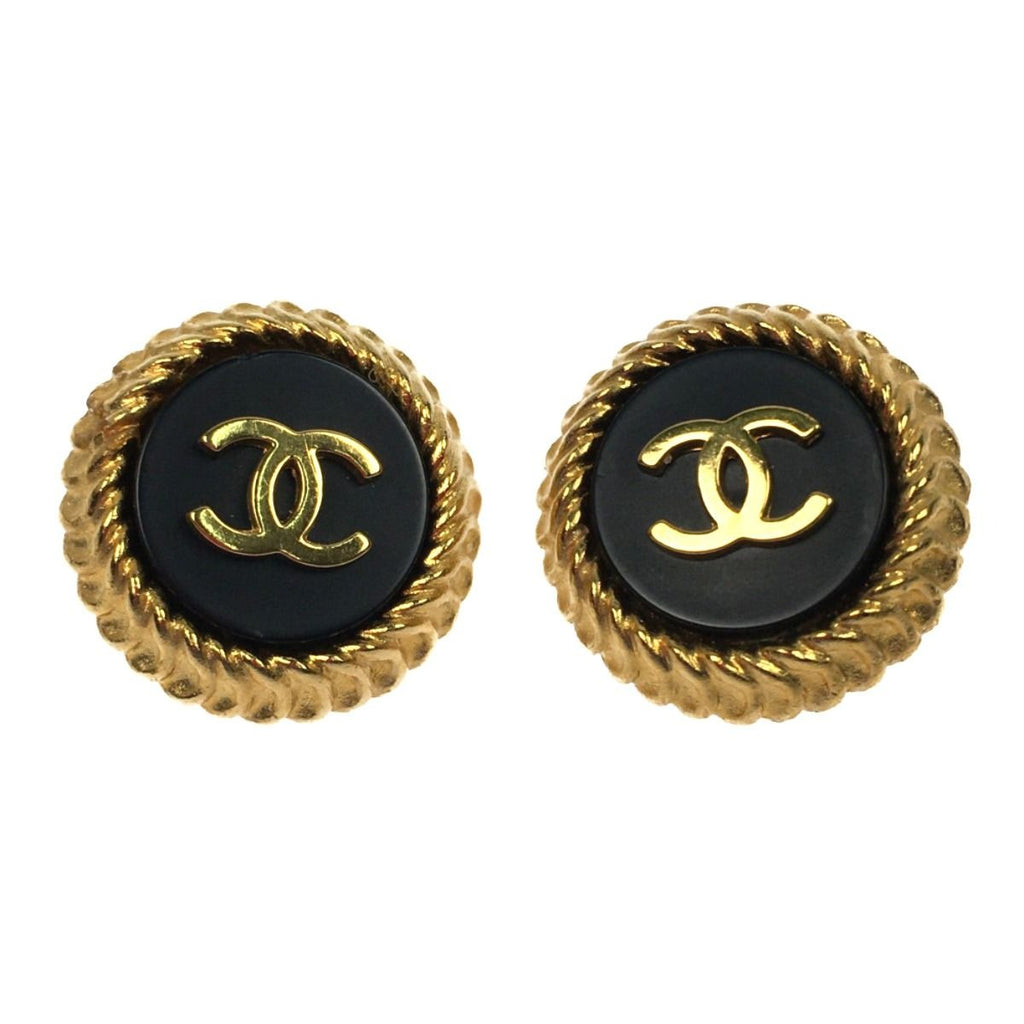 Chanel Vintage Coco Mark Earrings Black