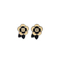 Chanel Camellia CC Logo Metal Silver Black White Earrings