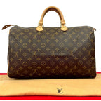 Louis Vuitton Speedy 40 Monogram Leather Boston Bag Brown
