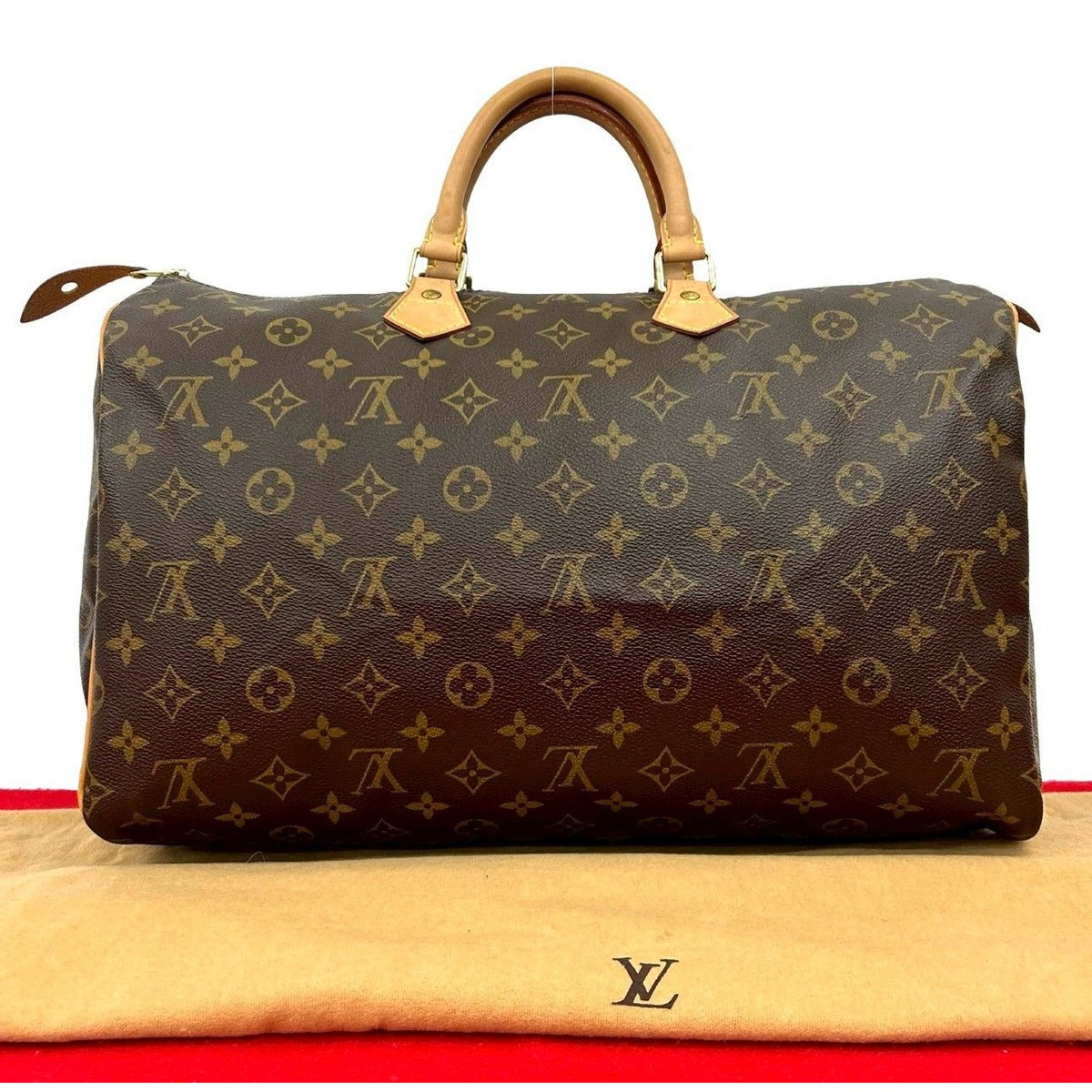 Louis Vuitton Speedy 40 Monogram Leather Boston Bag Brown