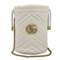 Gucci GG Marmont Bucket Bag Drawstring Crossbody Chain Double Heart White