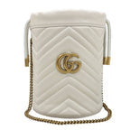 Gucci GG Marmont Bucket Bag Drawstring Crossbody Chain Double Heart White