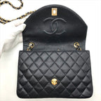 Chanel Quilted CC Logo Lambskin Turnlock Shoulder Bag Navy — view 7
