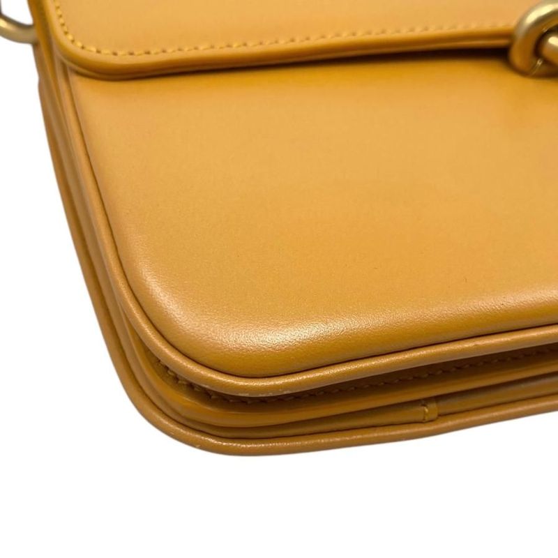 Saint Laurent Shoulder Bag Mayon Satchel Leather Orange Gold Hardware — view 5