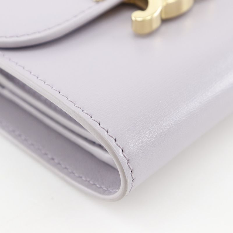 Celine Triomphe Small Flap Wallet Compact Leather Purple Trifold — view 4