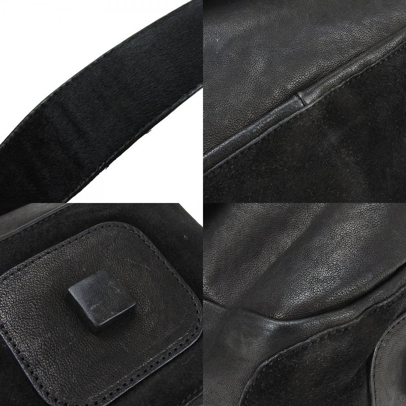 Celine Shoulder Bag Leather Halaco Suede Black Silver Hardware — view 4